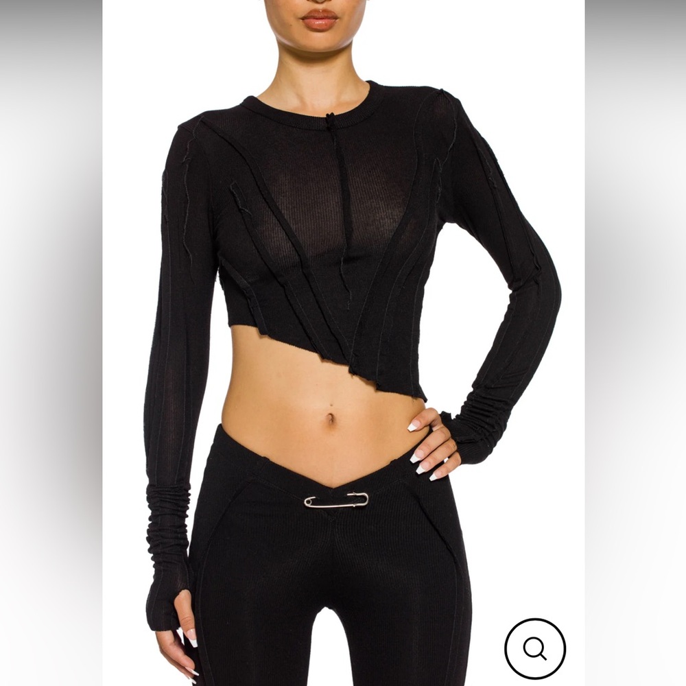 Asymmetric Long Sleeve Tee in Black Rib